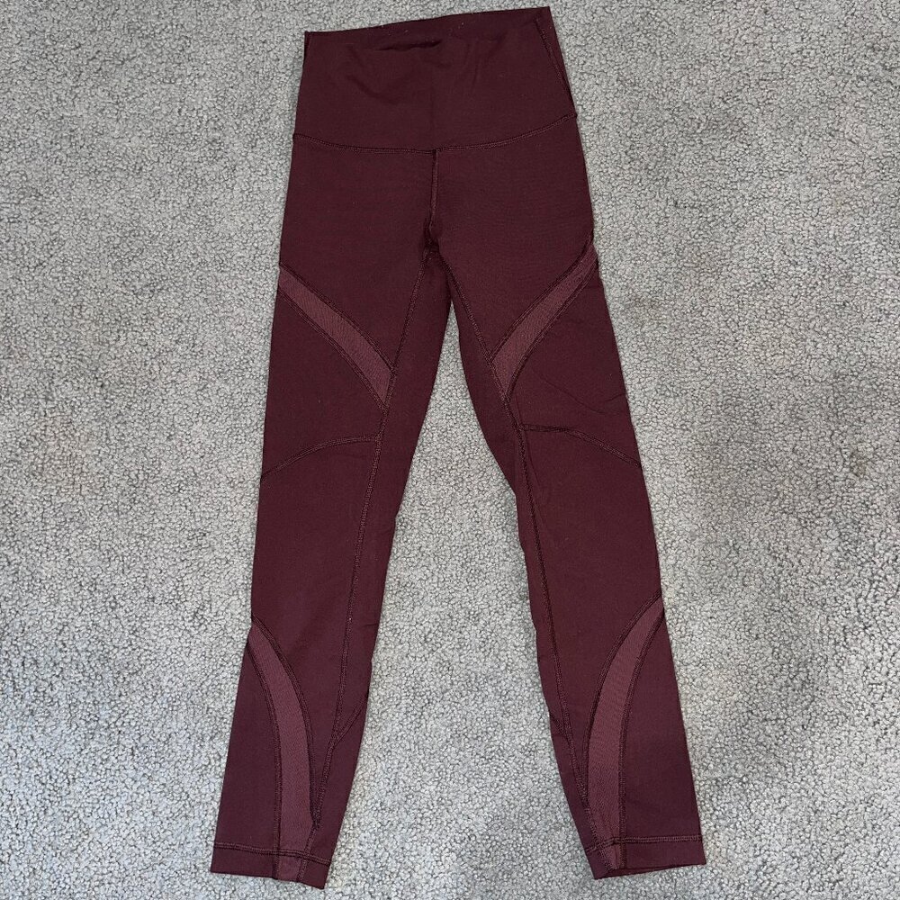 Lululemon High Times Tights Leggings Wrap Mesh in Bordeaux Worn w/Pilling Size 4